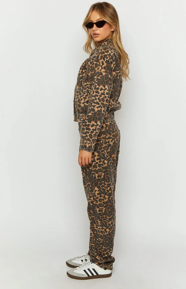 Lioness Carmela Leopard Print Denim Jacket