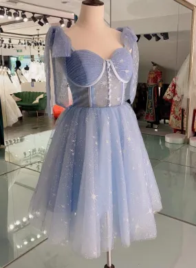 Lovely Blue Short Tulle Homecoming Dress Prom Dresses, Blue Evening Dresses     fg425