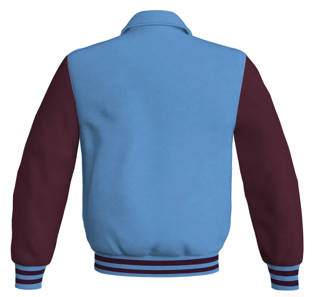 Luxury Bomber Classic Jacket Sky Blue Body and Maroon Leather Sleeves