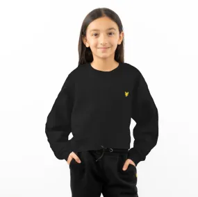 Lyle & Scott Girls Long Sleeve Black Cropped Fleece Lined Sweatshirts