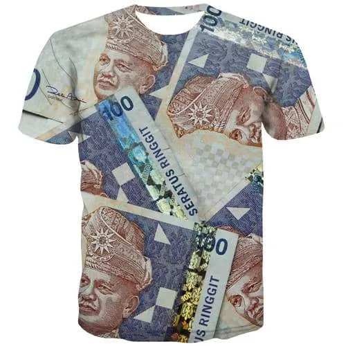 Malaysian Ringgit T shirts Men Money Shirt Print Malaysia Tshirt Printed Harajuku T-shirts 3d Retro T shirts Funny Short Sleeve