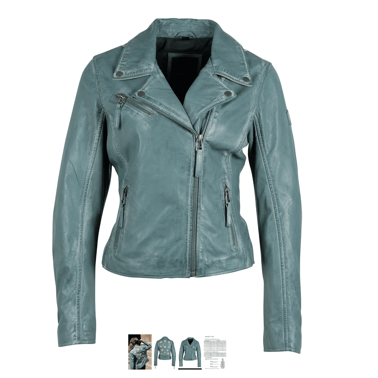 Mauritius Christy RF Star Detail Leather Jacket in  Sea Green