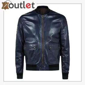 Men Navy Blue Bomber Jacket