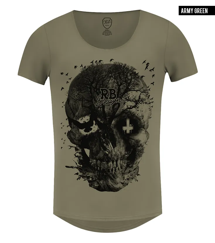 Men's Designer Skull T-shirt Vintage Skeleton Graphic Top MD050