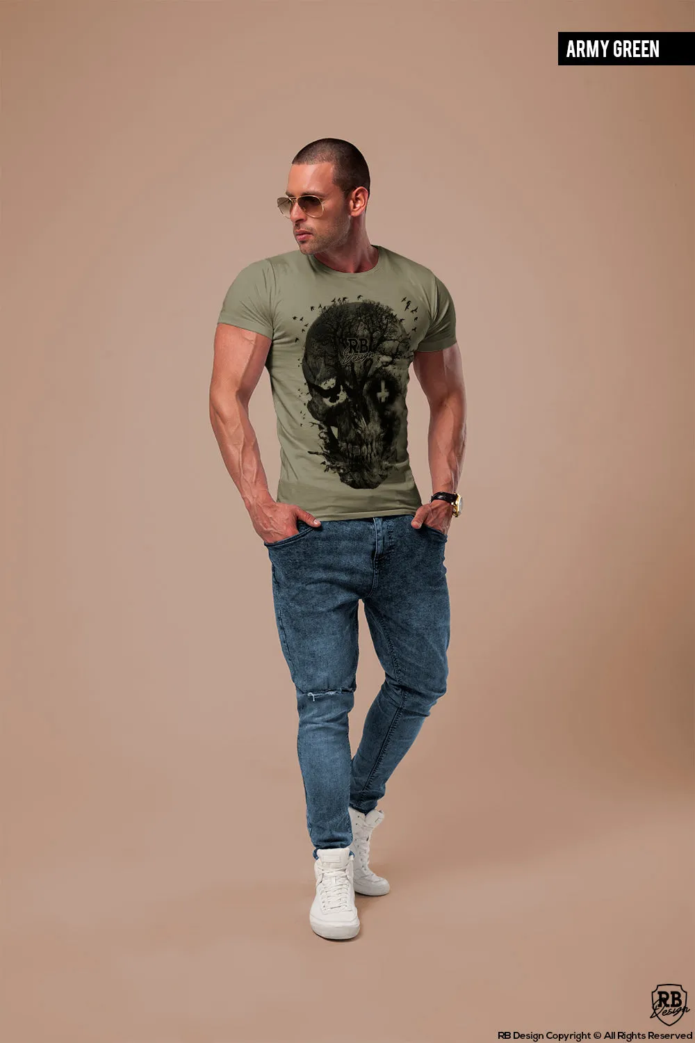 Men's Designer Skull T-shirt Vintage Skeleton Graphic Top MD050