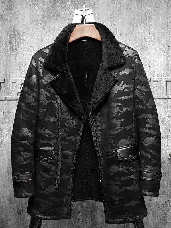 Men's Flying Fur Pilots Shearling Long Jacket Coat