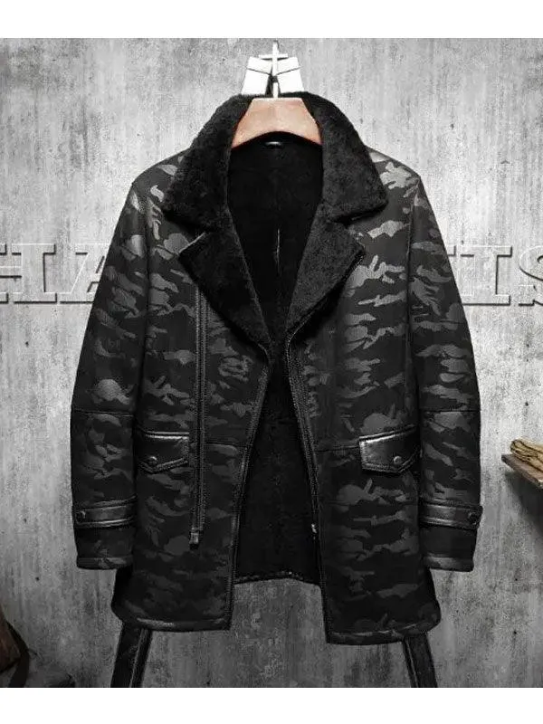 Men's Flying Fur Pilots Shearling Long Jacket Coat