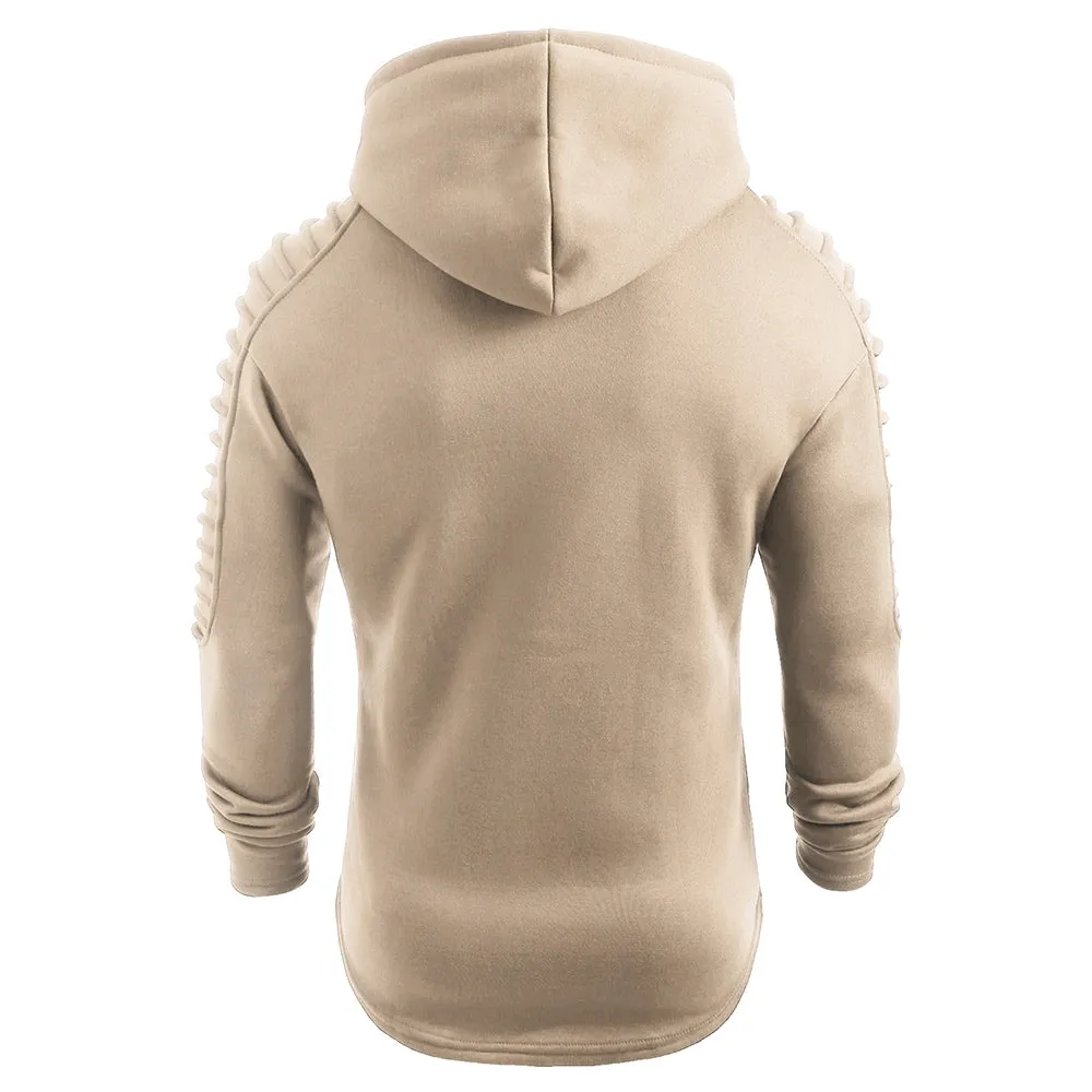 Men's Solid Color Pleated Long Sleeve s Fleece Hoodie