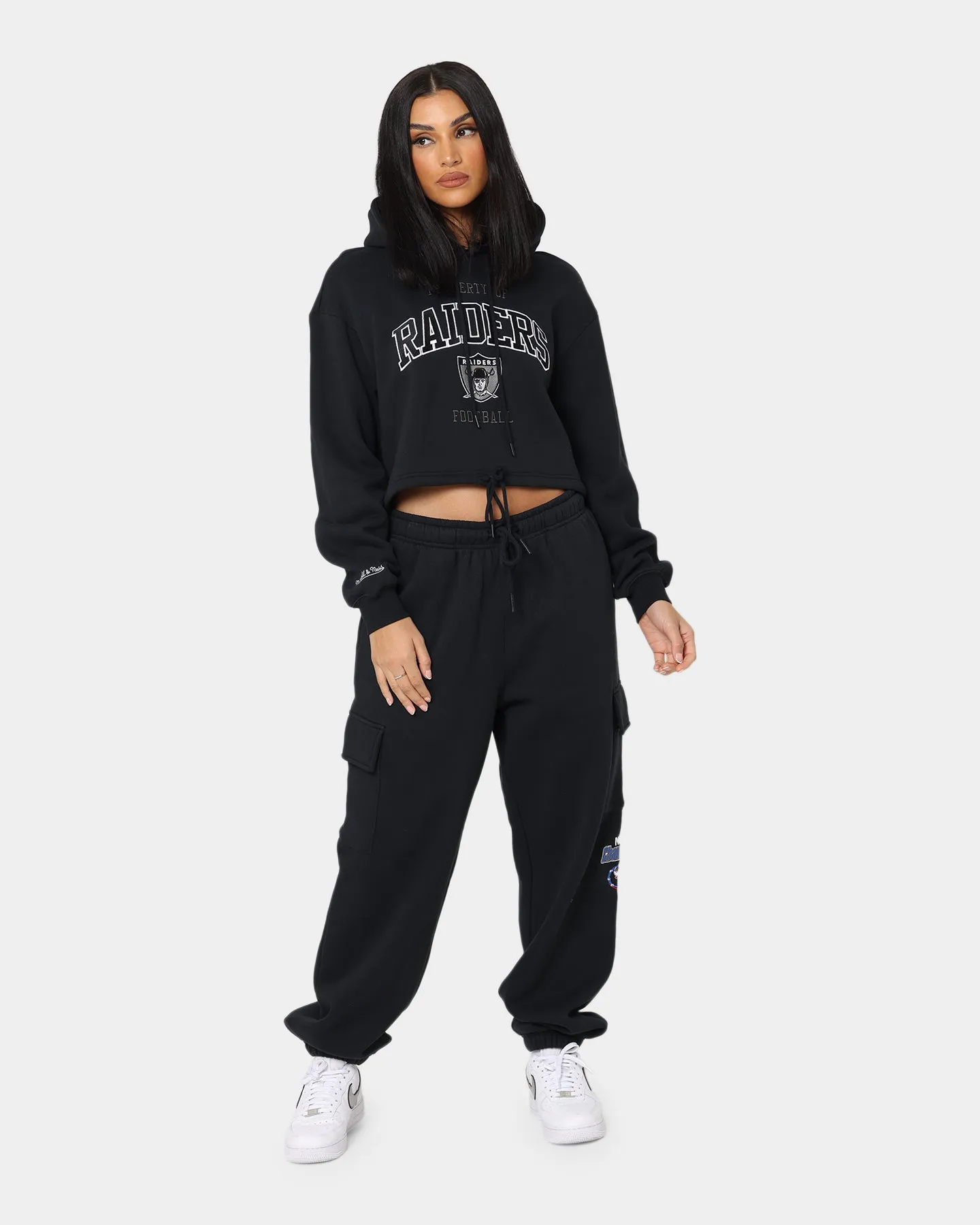 Mitchell & Ness Women's Las Vegas Raiders Vintage Arch Crop Hoodie Faded Black