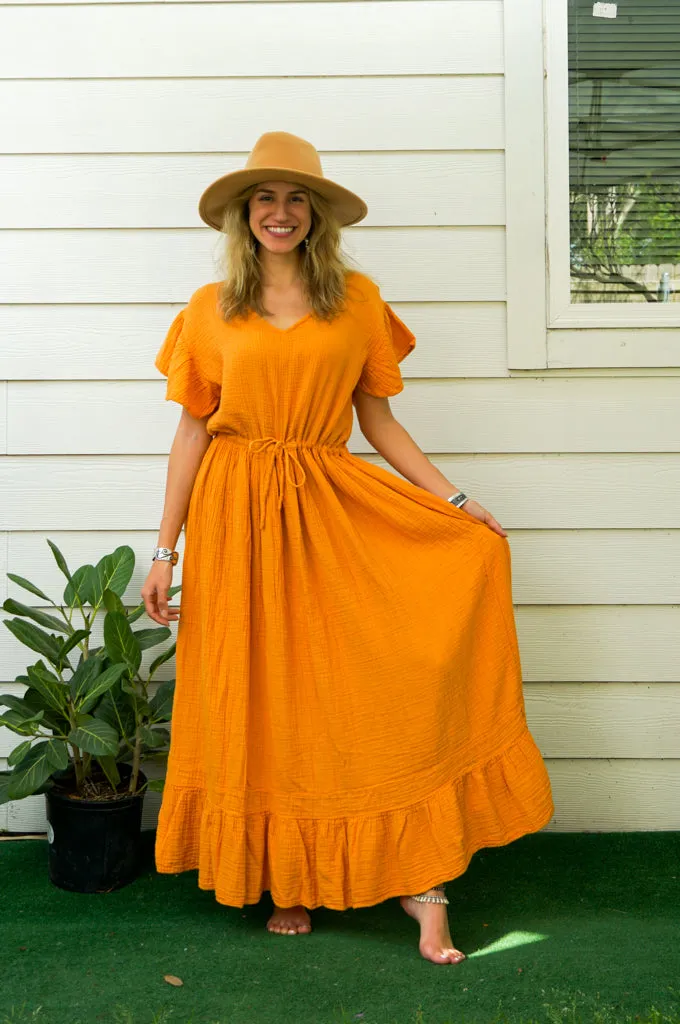 Mustard Yellow Double Gauze Cotton Dress