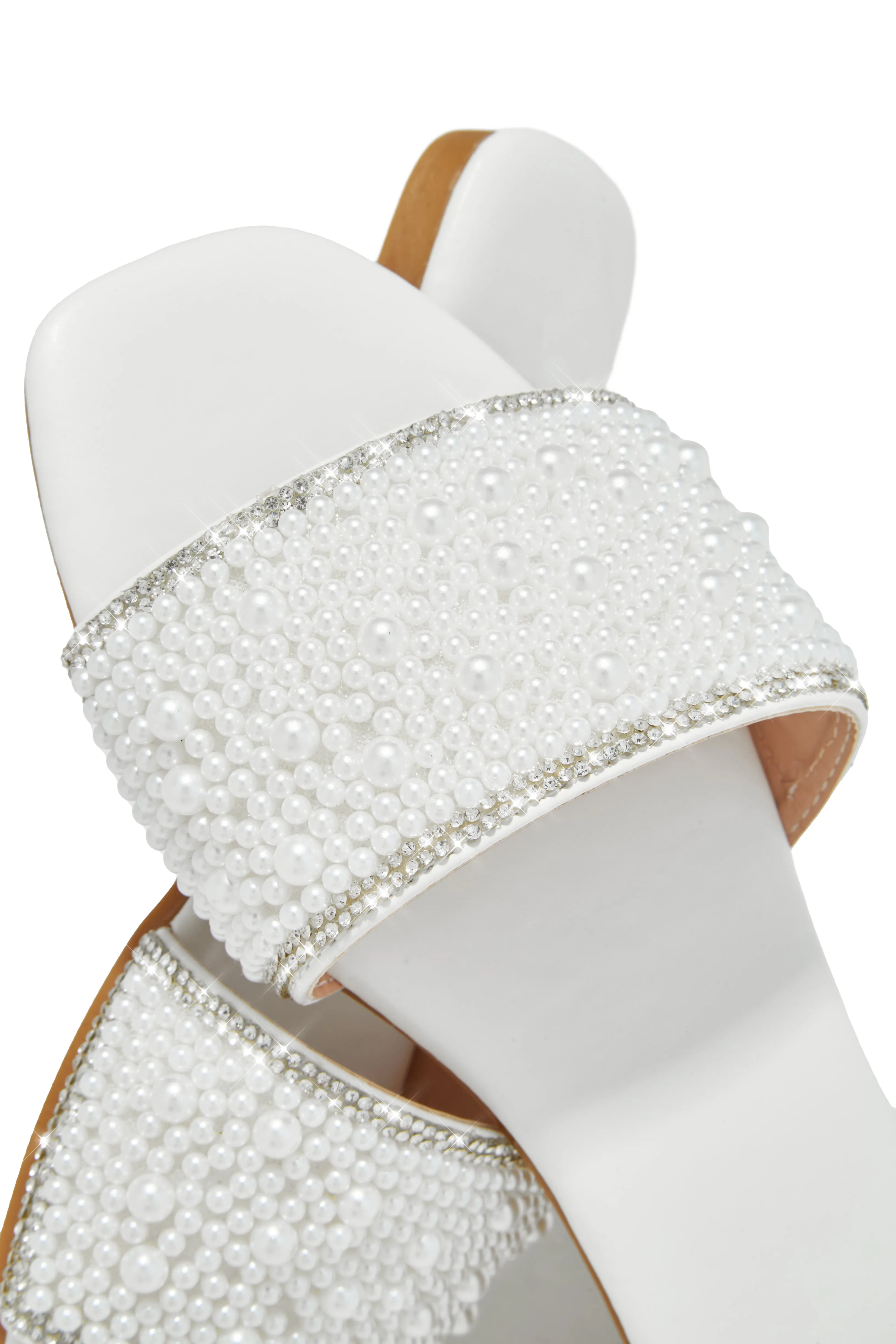 Nicole Faux Pearl Slip On Sandals - White