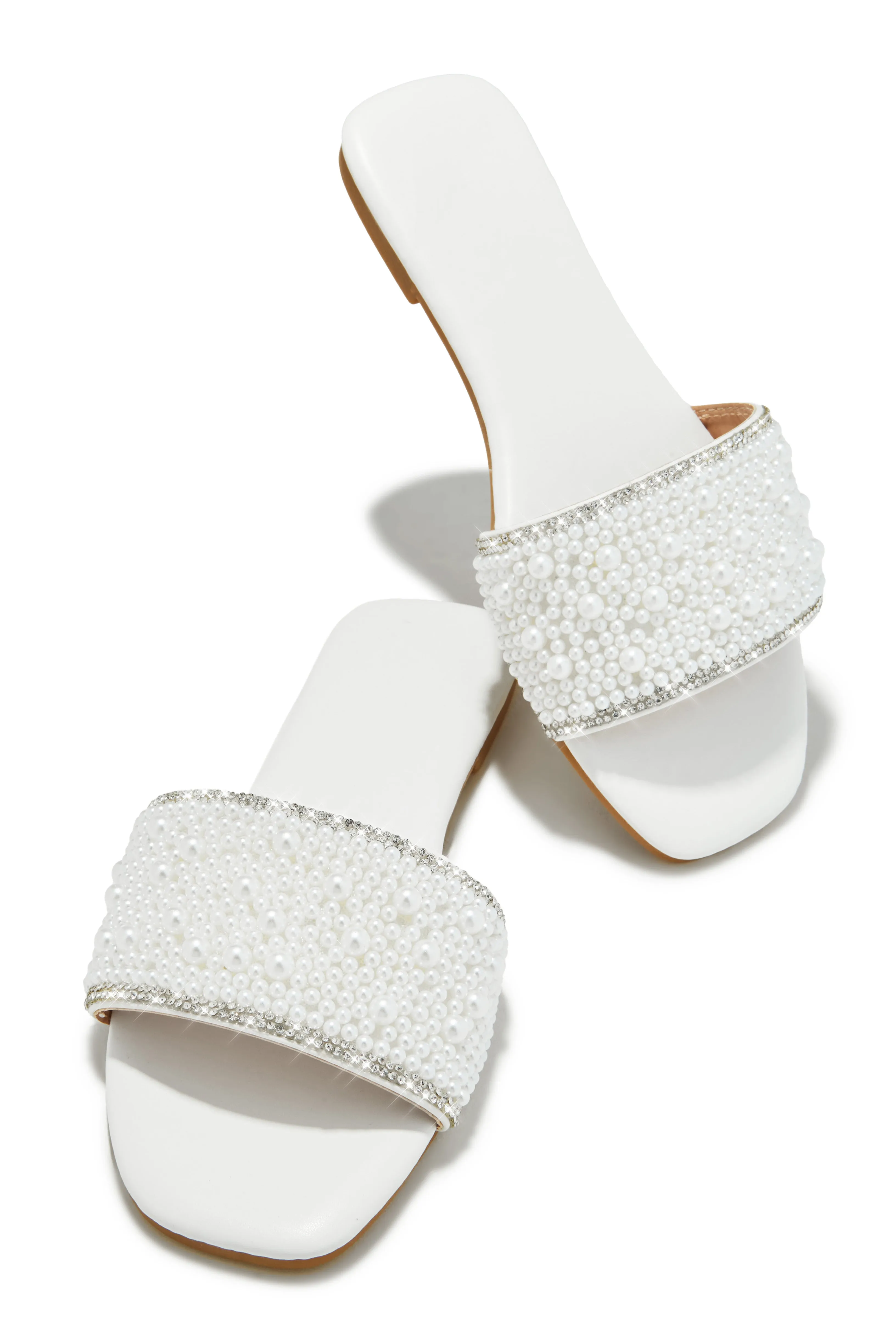 Nicole Faux Pearl Slip On Sandals - White