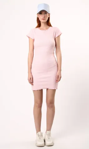 O189727 Slip On Rose Ribbed Bodycon Short Dress