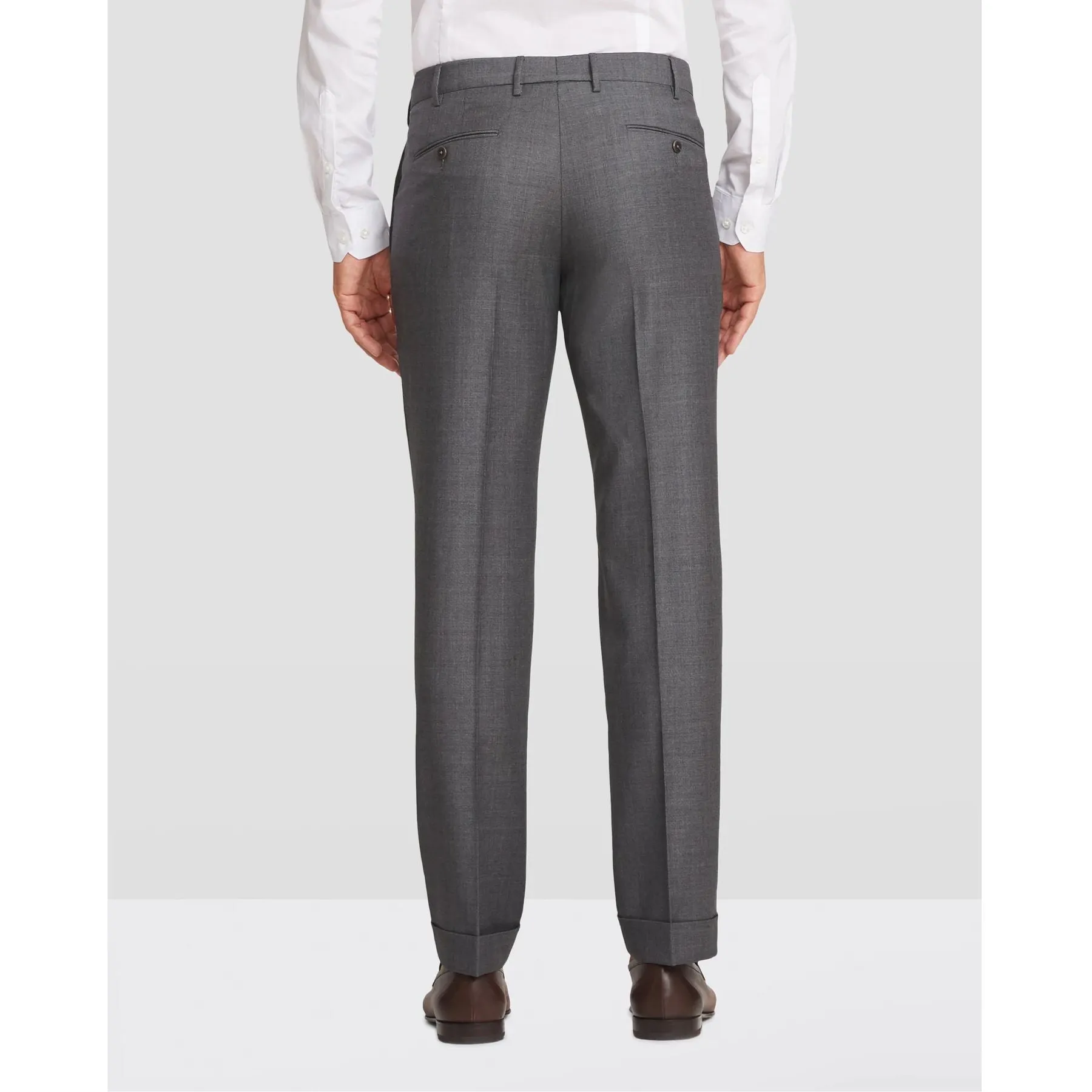 Parker Flat Front Sharkskin Wool Trouser in Medium Grey (Modern Straight Fit) by Zanella