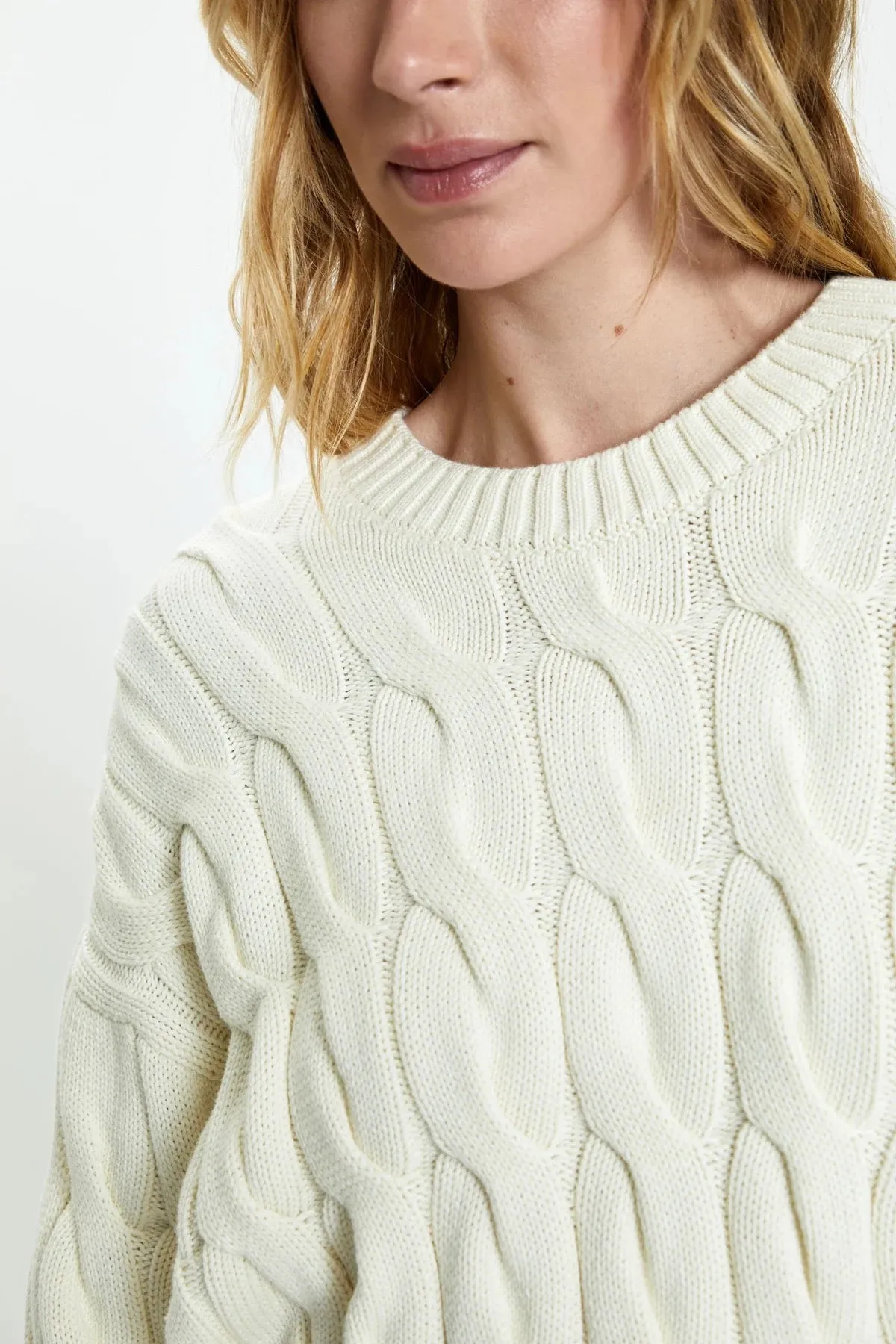 Pistola Eva Crew Neck Sweater - ECRU CABLE