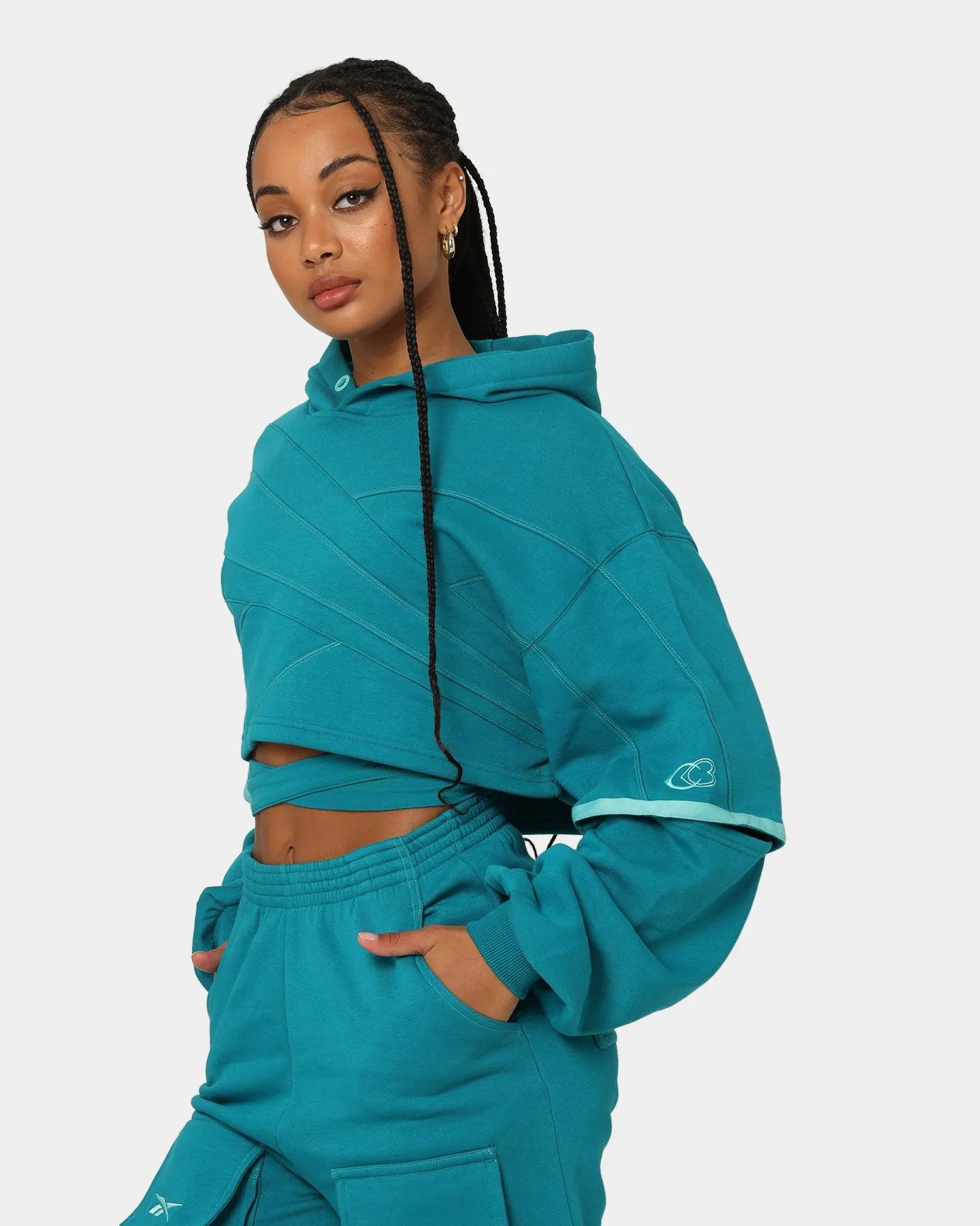 Reebok Women's Cardi B X Reebok Knit Sweatshirt Seapoteal