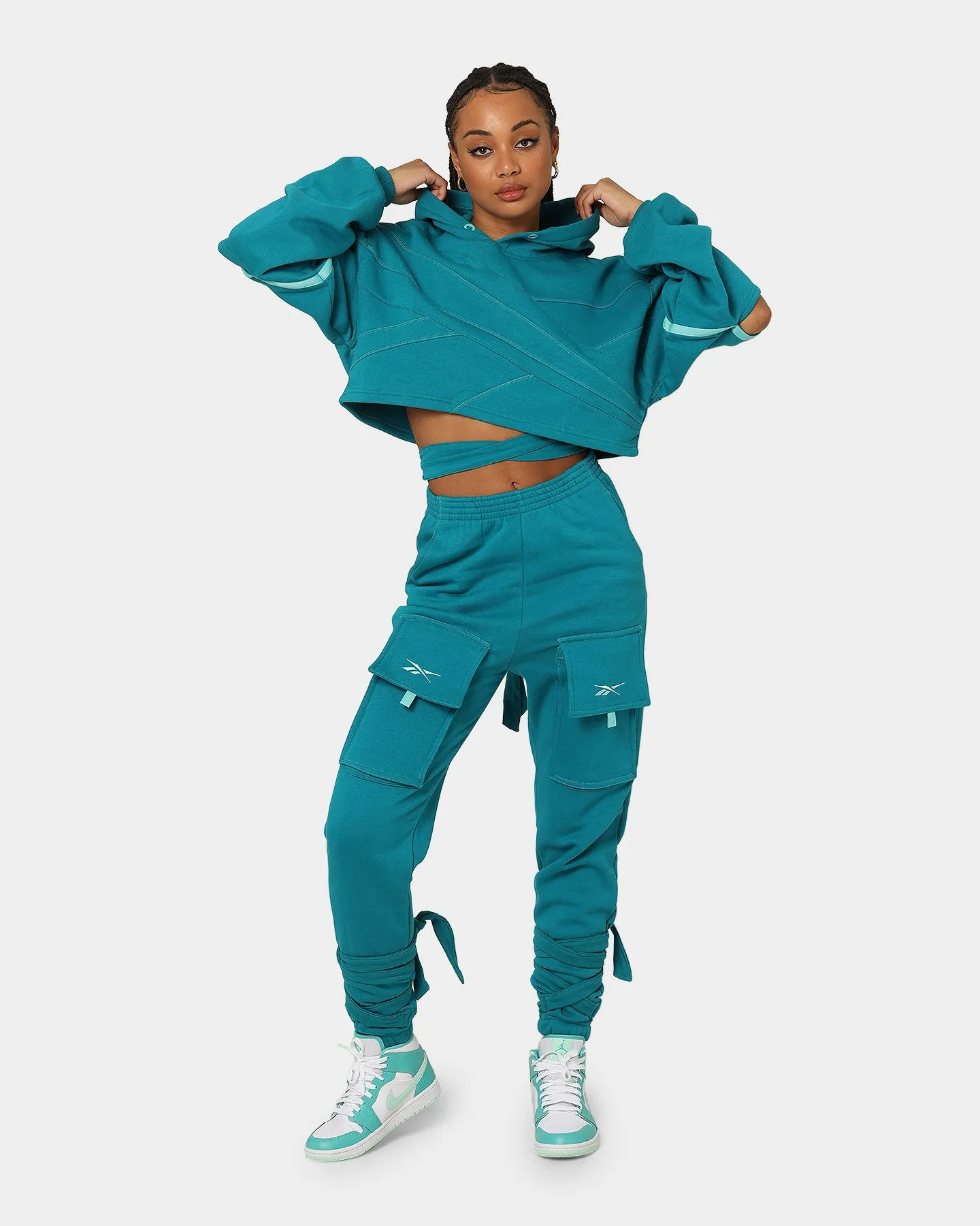 Reebok Women's Cardi B X Reebok Knit Sweatshirt Seapoteal