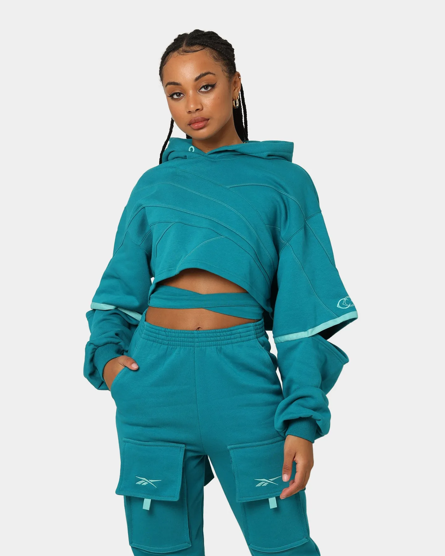 Reebok Women's Cardi B X Reebok Knit Sweatshirt Seapoteal