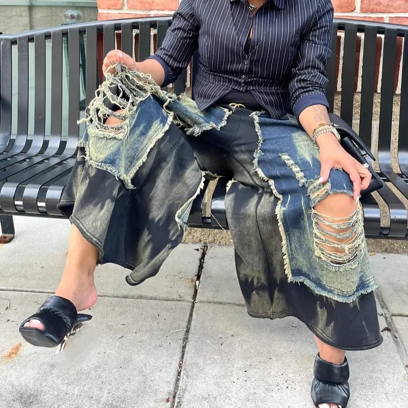 Retro Denim Wide-leg Pants