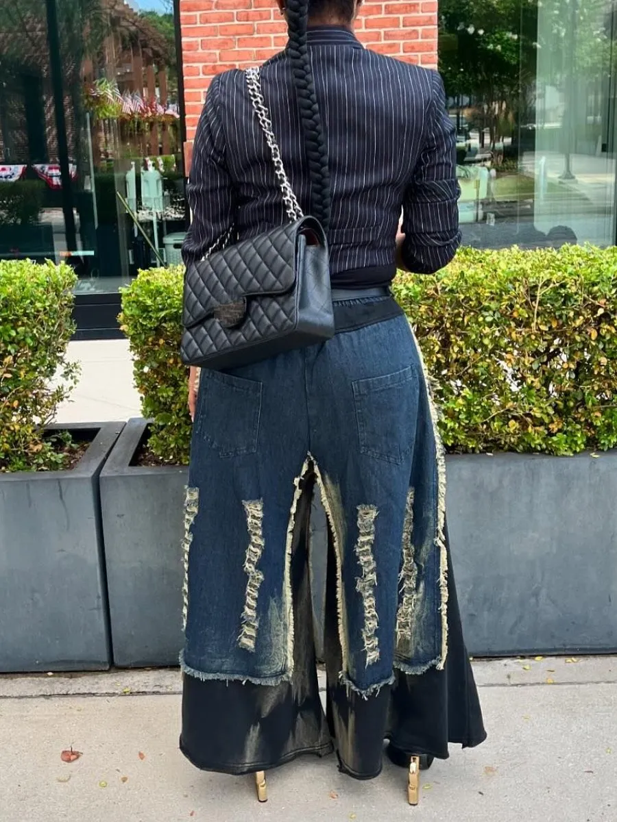 Retro Denim Wide-leg Pants