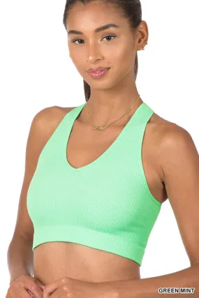 Ribbed Cropped Racerback Tank Top in Green Mint