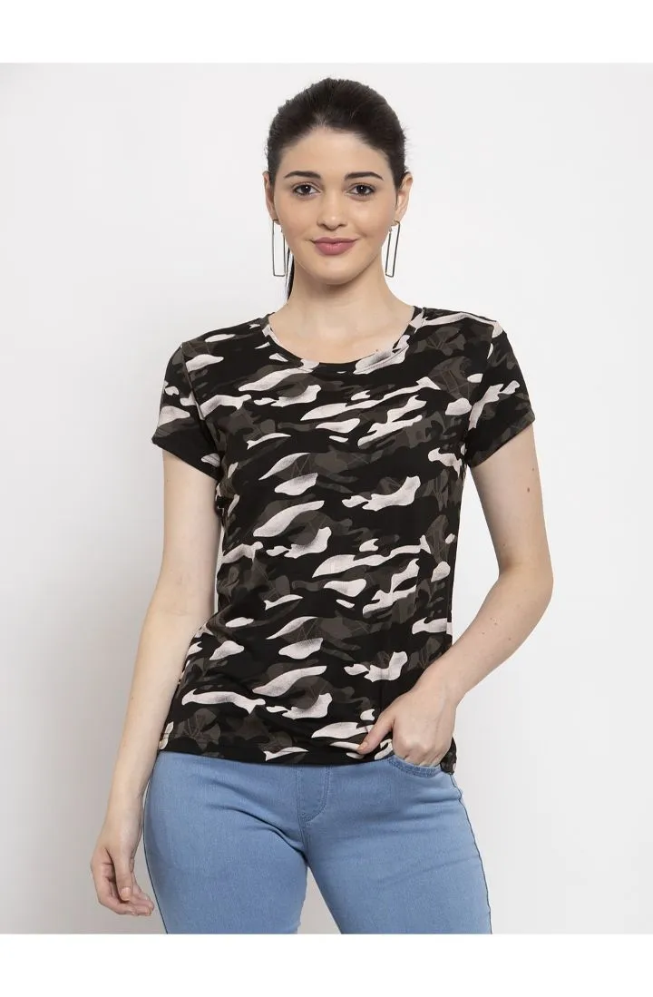 Round Neck T-Shirt Organic Cotton All Over Print - Military Black