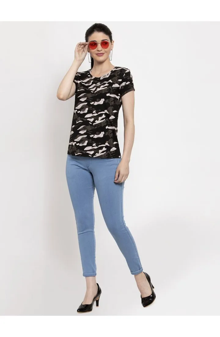 Round Neck T-Shirt Organic Cotton All Over Print - Military Black