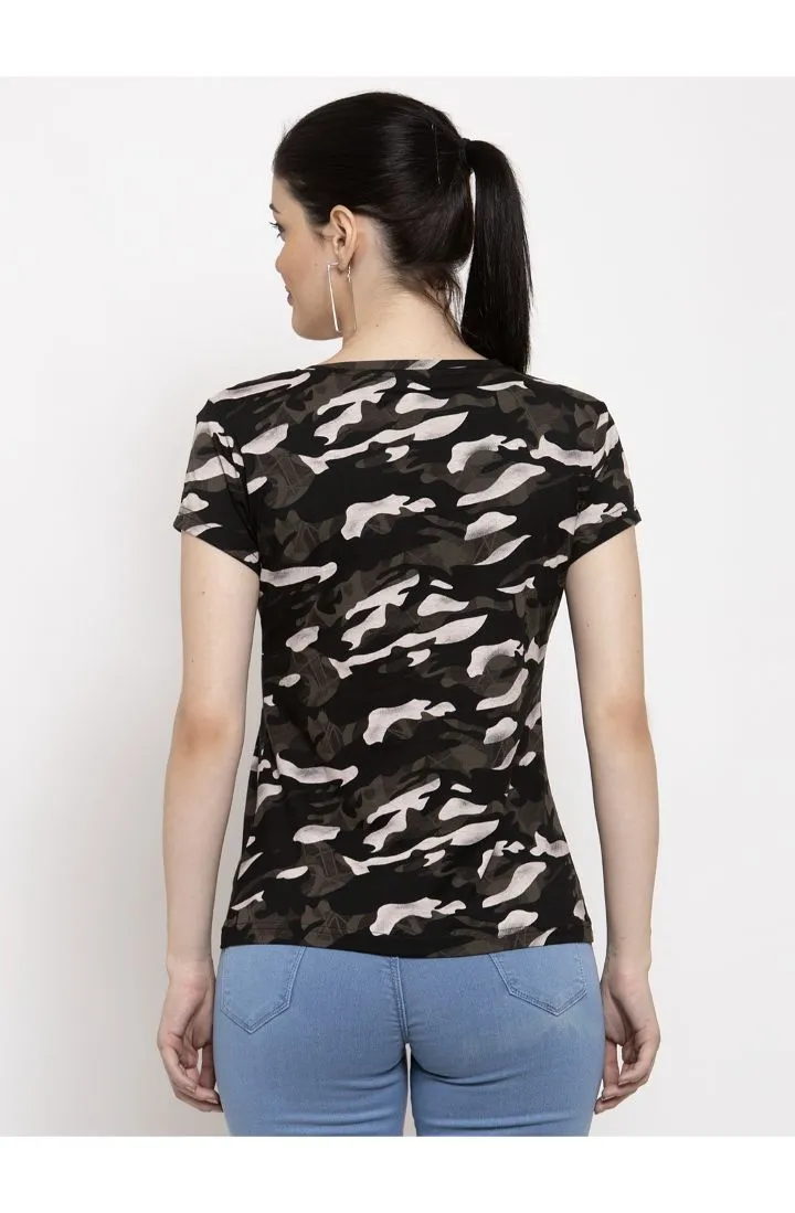 Round Neck T-Shirt Organic Cotton All Over Print - Military Black