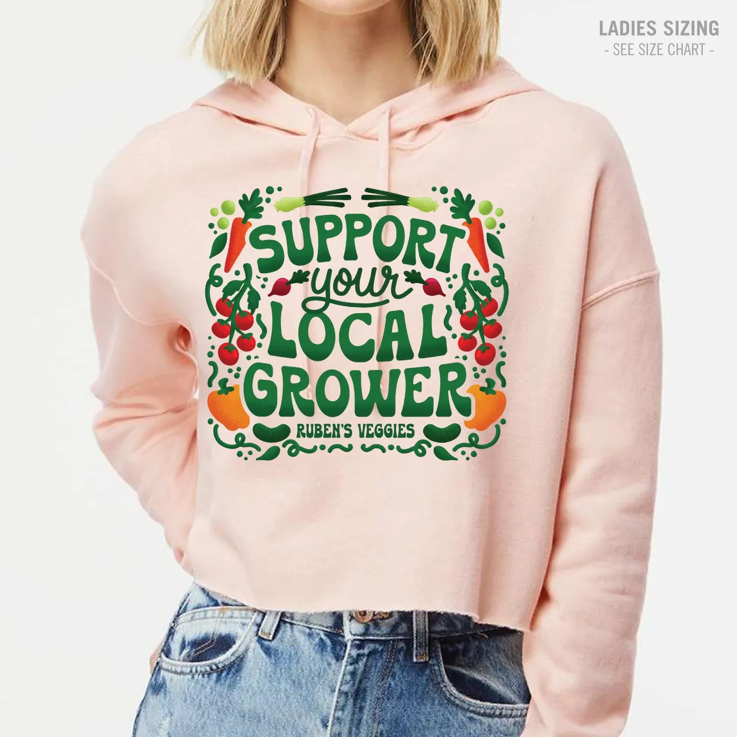 Ruben's Veggies Local Grower Blush Ladies Cropped Hoodie (RVT005-AFX64CRP)