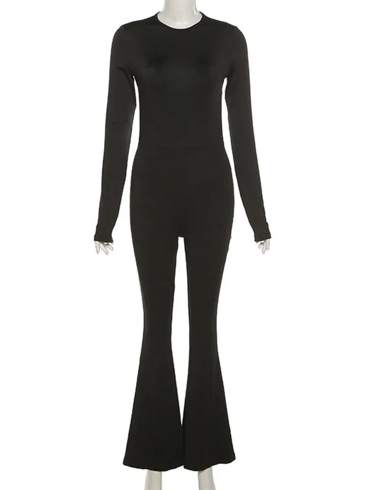 Seductive Black Bodycon Jumpsuit with Open Back & Flared Pants