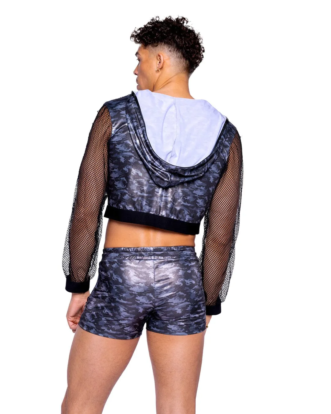 Sexy Men's Shimmer Camouflauge Cropped Hooded Jacket