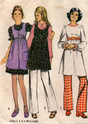 Simplicity 9851 Womens Retro Maternity Mini Dress Smock & Pants 1970s Vintage Sewing Pattern Size 12 Bust 34 inches