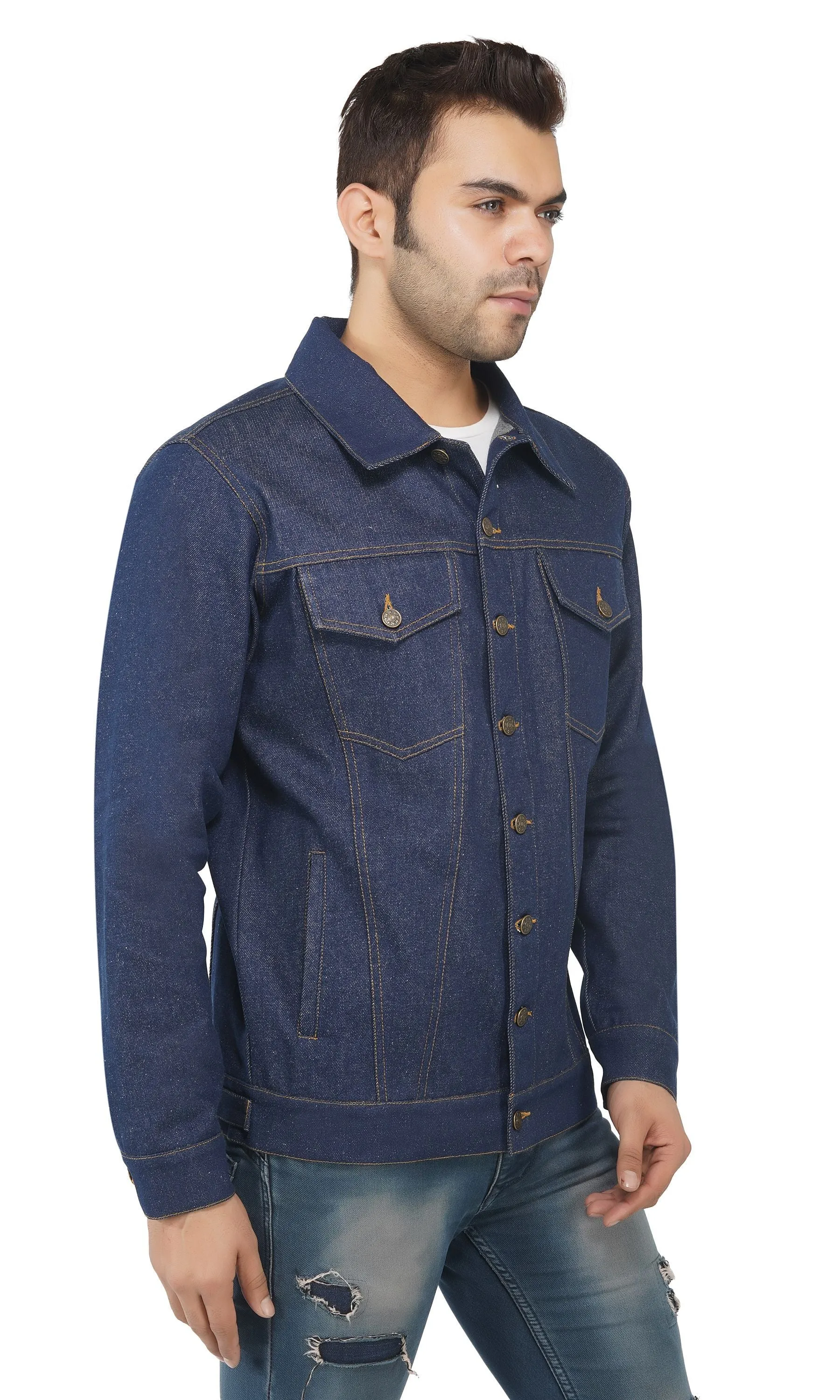 SLAY. Men's Denim Navy Blue Cotton Biker Denim Jacket