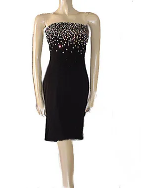 SPARKLING RHINESTONE ENCRUSTED STRAPLESS BEADED EVENING DRESS