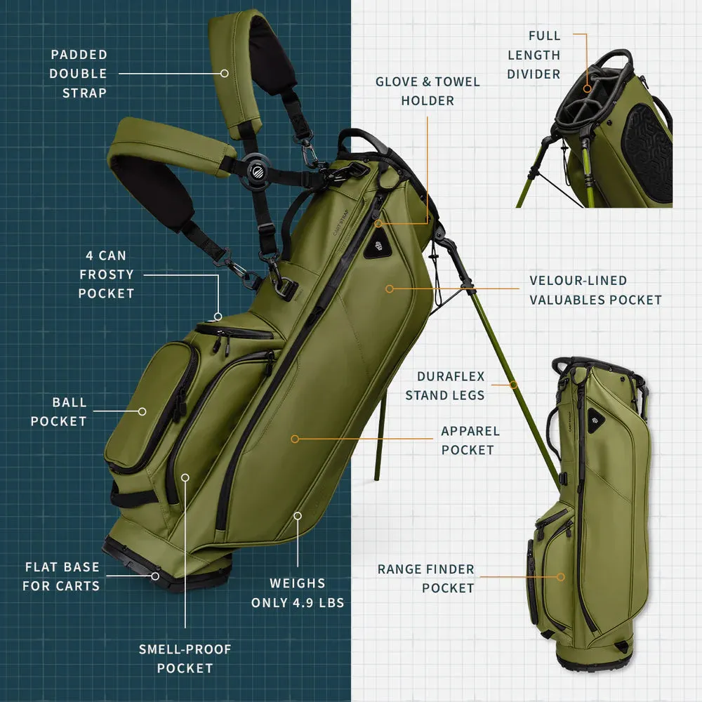 Sunday Golf Ryder Golf Stand Bag S-Class Olive Leather (Bag Height 35")