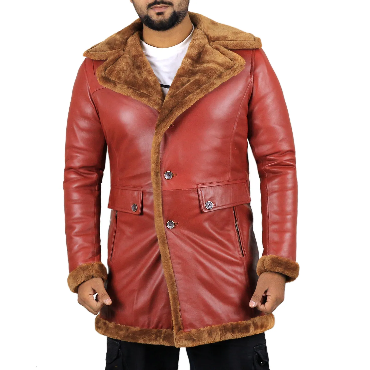 Ulyxis Shearling Lined Leather Overcoat