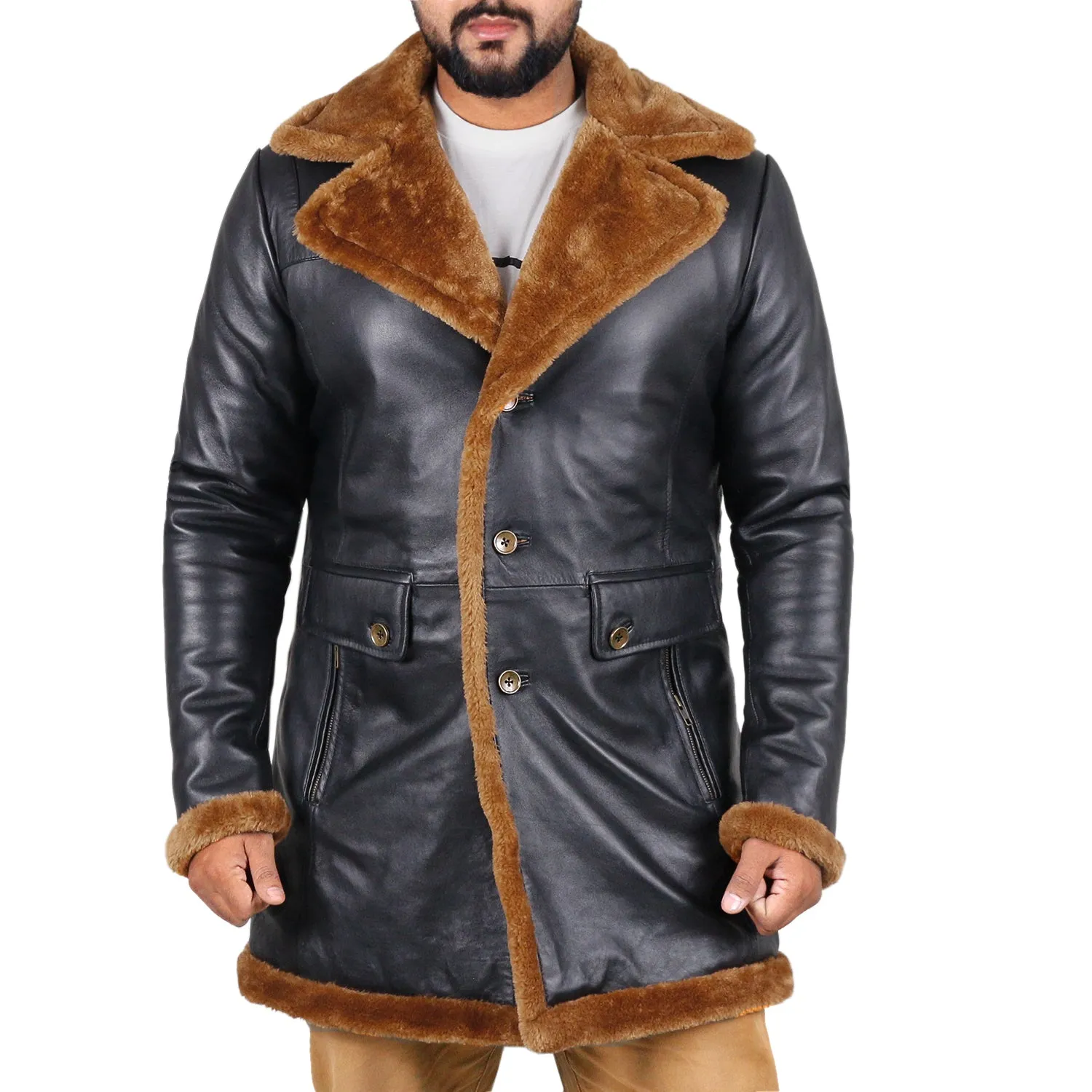 Ulyxis Shearling Lined Leather Overcoat