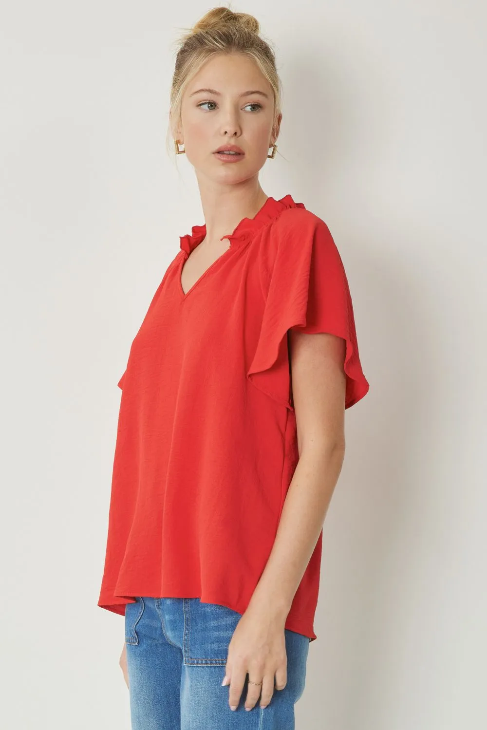 V-neck Flutter Sleeve Top