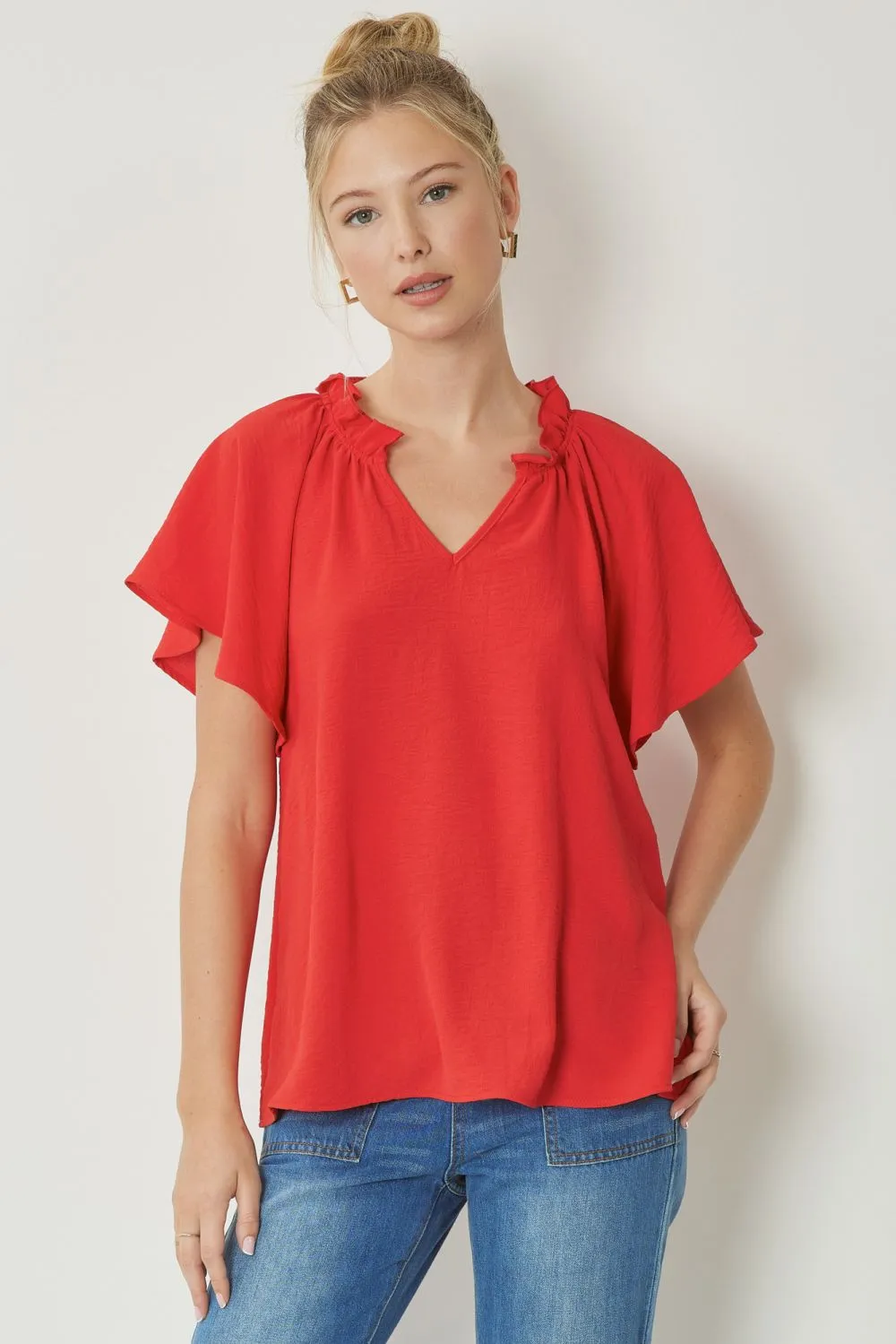 V-neck Flutter Sleeve Top