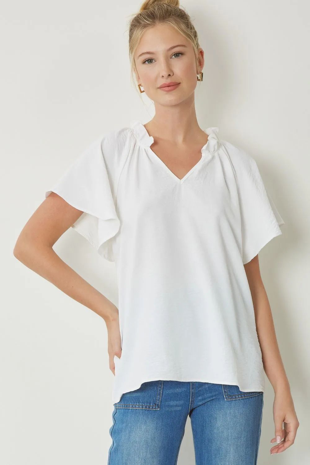 V-neck Flutter Sleeve Top