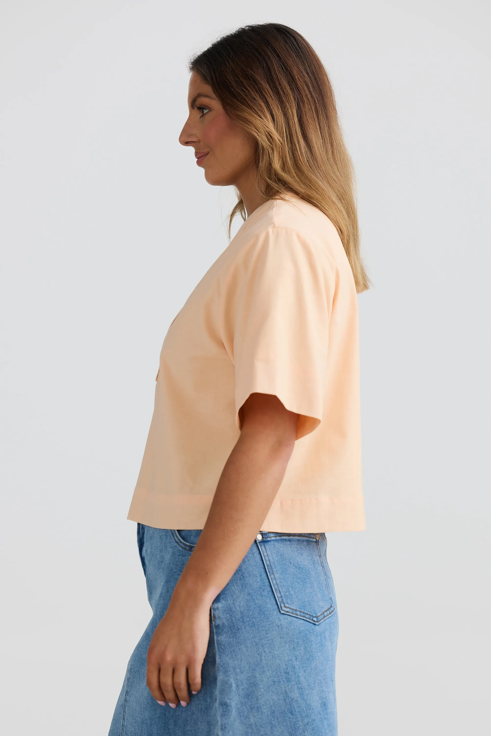 V-Neck Short Sleeve Top - Peach