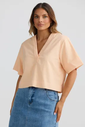 V-Neck Short Sleeve Top - Peach