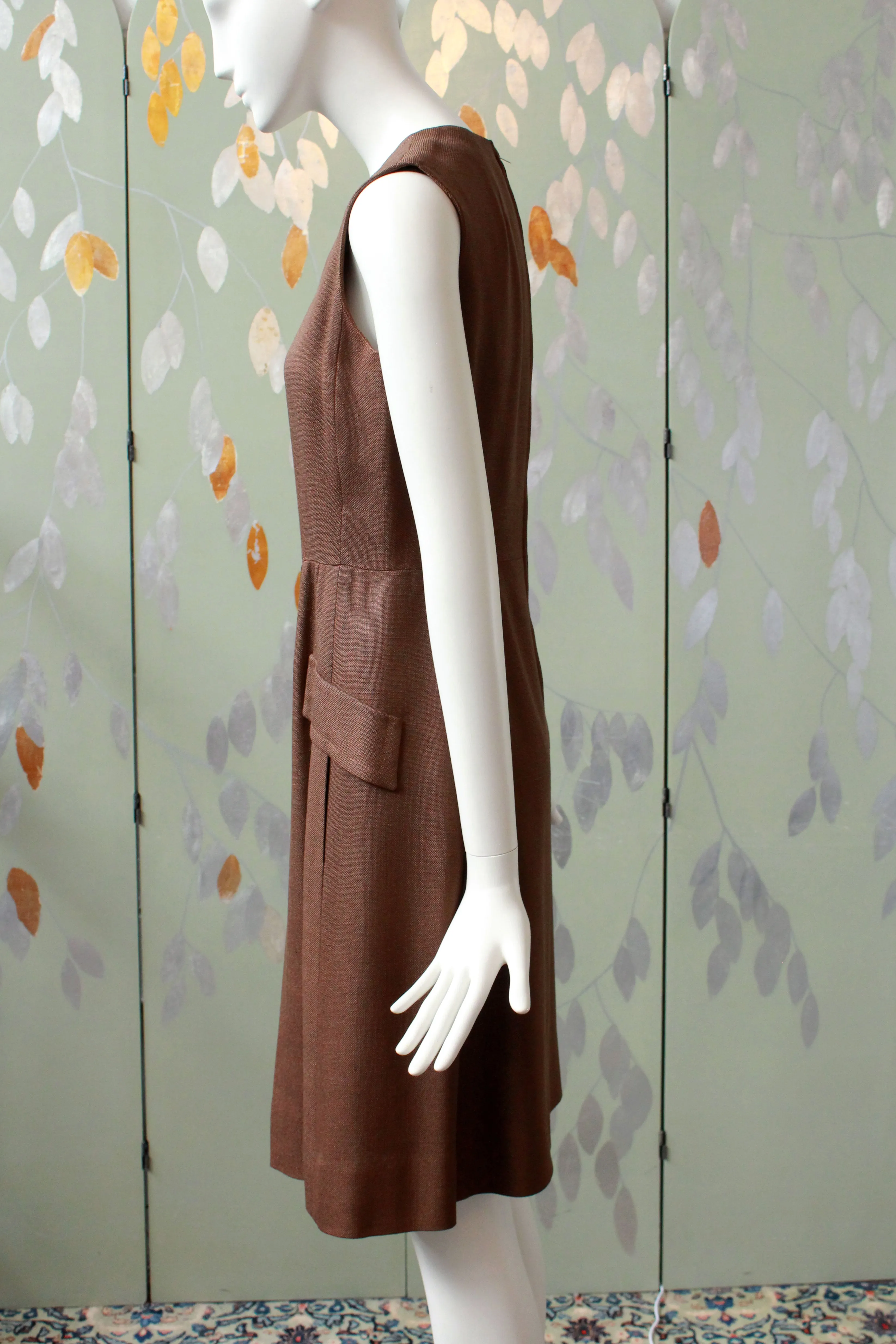 Vintage 1960s Brown Dress Set With Weighted Jacket, XS