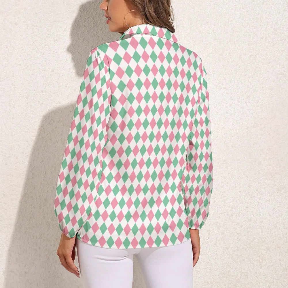 Vintage inspired Blouse, Pink Mint Green Argyle Top, Vintage inspired top Women