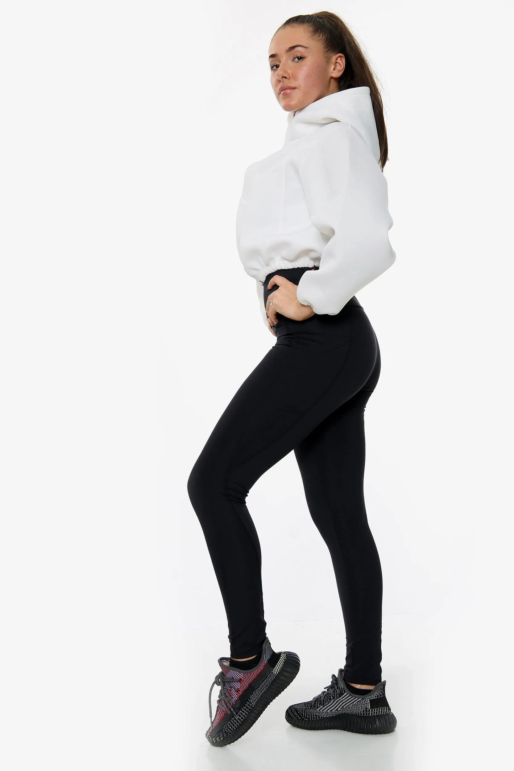 White Cropped Hooded Long Sleeves Jacket