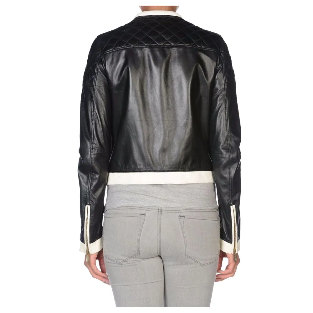 White Zipper Biker Leather Jacket