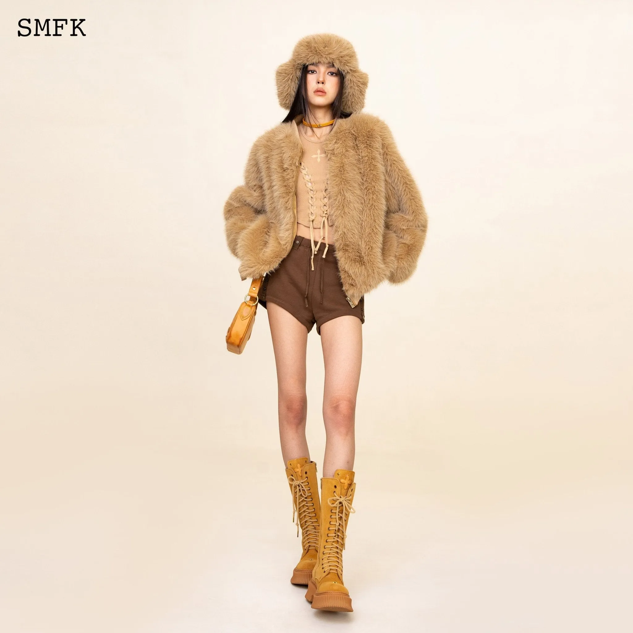 WildWorld Baseball Faux Fur Jacket In Wheat