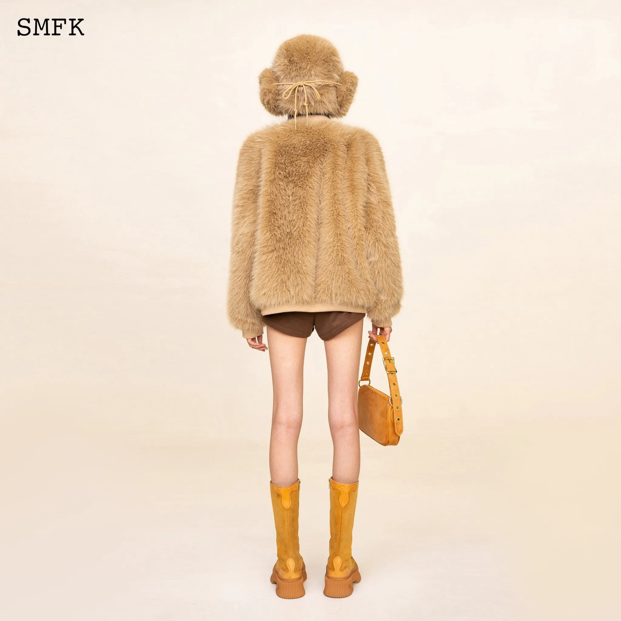 WildWorld Baseball Faux Fur Jacket In Wheat