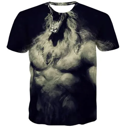 Wolf T shirts Men Animal Tshirts Cool Muscle Tshirts Novelty War Shirt Print Black Tshirt Printed Short Sleeve Full Print Men