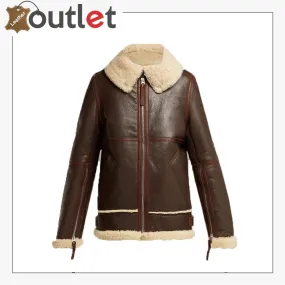 Women Coffee Brown Shearling Leather Jacket